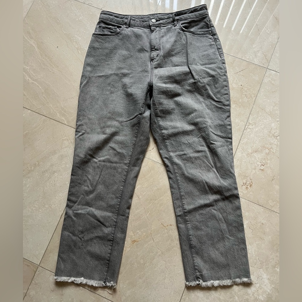 LOFT Women's Jeans 29/8 High Rise Curvy Straight Crop Light Wash Gray Denim